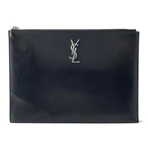 Saint Laurent Paris Clutch Bag Monogram Zip Tablet Holder Black